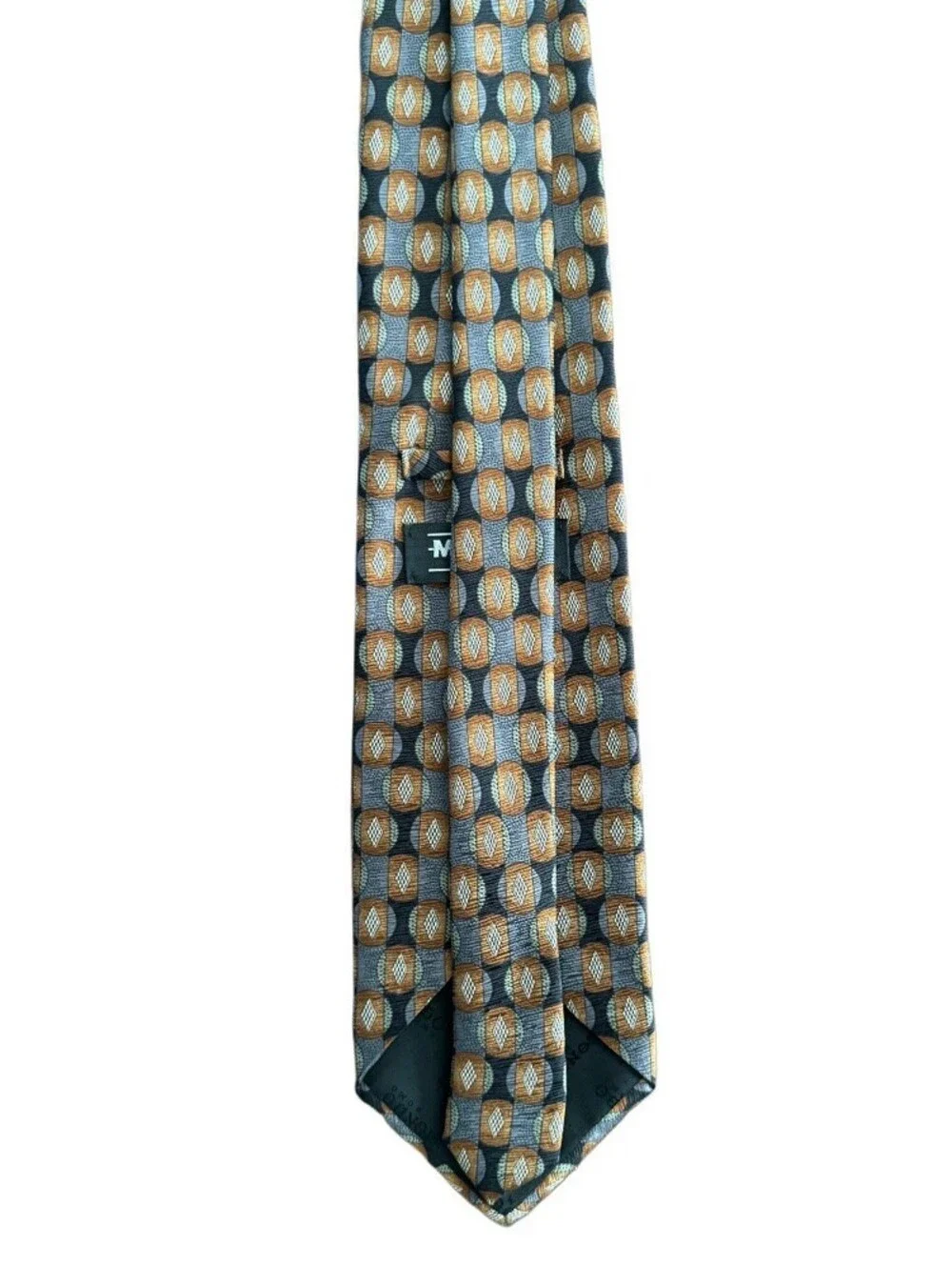 Mondo Uomo Tie 100% Silk Made in Italy Geometric Retro Pattern Brown Gray